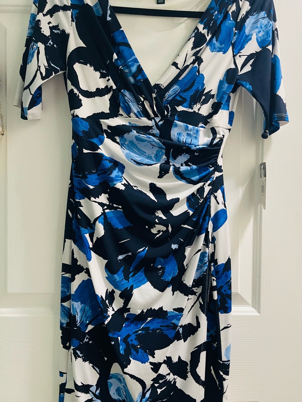Polo by Ralph Lauren Blue, Black & White Floral-Print Wrap Midi Dress